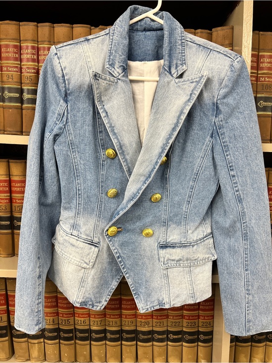 Jackets & Blazers - Light Blue Denim Double-Breasted Women's Blazer Jacket